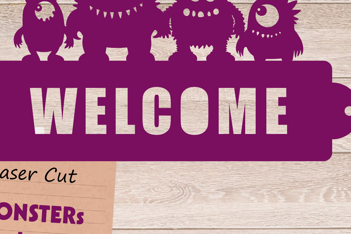 Intra απο ξύλο plywood 3mm-4mm πάχος - Οικογενειακό σημάδι καλωσορίσματος, Monsters Laser Cut Δίασταση 30x20 cm INTRAFABR-109939004