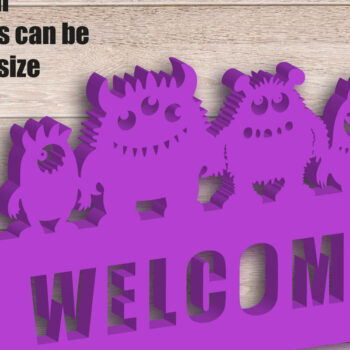 Intra απο ξύλο plywood 3mm-4mm πάχος - Οικογενειακό σημάδι καλωσορίσματος, Monsters Laser Cut Δίασταση 30x20 cm INTRAFABR-109939004 - Image 2