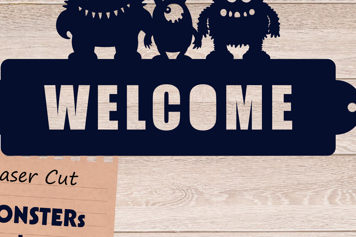 Intra απο ξύλο plywood 3mm-4mm πάχος - Οικογενειακό σημάδι καλωσορίσματος, Monsters Laser Cut Δίασταση 30x20 cm INTRAFABR-109494605