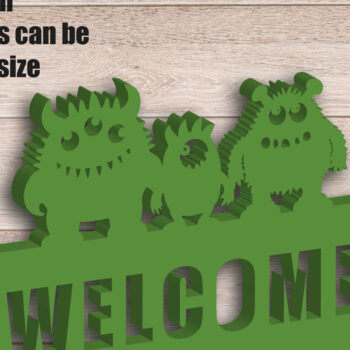 Intra απο ξύλο plywood 3mm-4mm πάχος - Οικογενειακό σημάδι καλωσορίσματος, Monsters Laser Cut Δίασταση 30x20 cm INTRAFABR-109494605 - Image 2