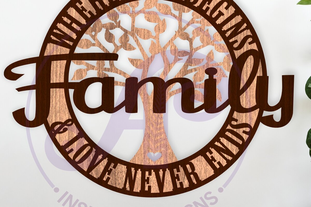 Intra απο ξύλο plywood 3mm-4mm πάχος - Οικογένεια, όπου η ζωή ξεκινάει Επιγραφή τοίχου Δίασταση 40x50 cm INTRAFABR-115714575