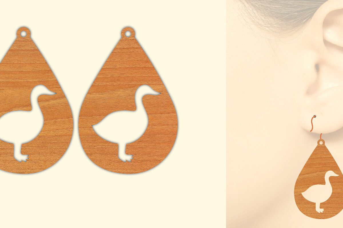 Intra απο ξύλο plywood 3mm-4mm πάχος - Ξύλινα σκουλαρίκια Farm Animal Duck Cut Laser Δίασταση 3x3 cm INTRAFABR-70641868