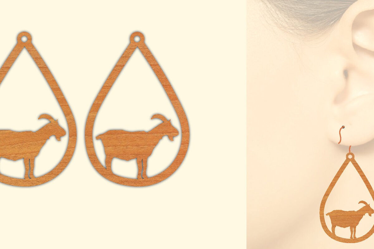 Intra απο ξύλο plywood 3mm-4mm πάχος - Ξύλινα σκουλαρίκια Farm Animal Κατσικίσια  Δίασταση 3x3 cm INTRAFABR-70641664