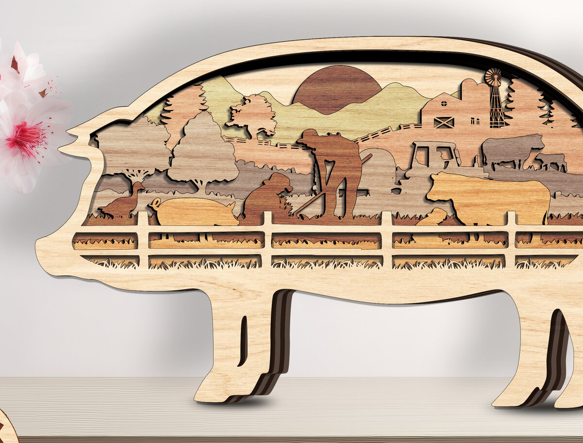 Intra απο ξύλο plywood 3mm-4mm πάχος - Φάρμα Ζώο Layered Cut File-Break Jhon Δίασταση 20x20 cm INTRAFABR-93918058