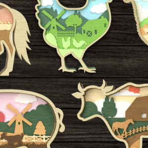 Intra απο ξύλο plywood 3mm-4mm πάχος - Πακέτο  με στρώσεις σκηνής ζώων φάρμας Δίασταση 30x20 cm INTRAFABR-113692055