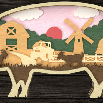 Intra απο ξύλο plywood 3mm-4mm πάχος - Farm Scene Pig Layered Δίασταση 30x20 cm INTRAFABR-113691986 - Image 1