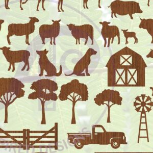 Intra απο ξύλο plywood 3mm-4mm πάχος - Αρχεία κομμένων  43 Farm Silhouette Shapes Δίασταση 30x20 cm INTRAFABR-70311734