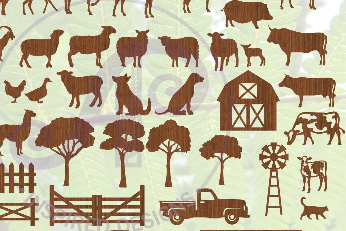 Intra απο ξύλο plywood 3mm-4mm πάχος - Αρχεία κομμένων  43 Farm Silhouette Shapes Δίασταση 30x20 cm INTRAFABR-70311734