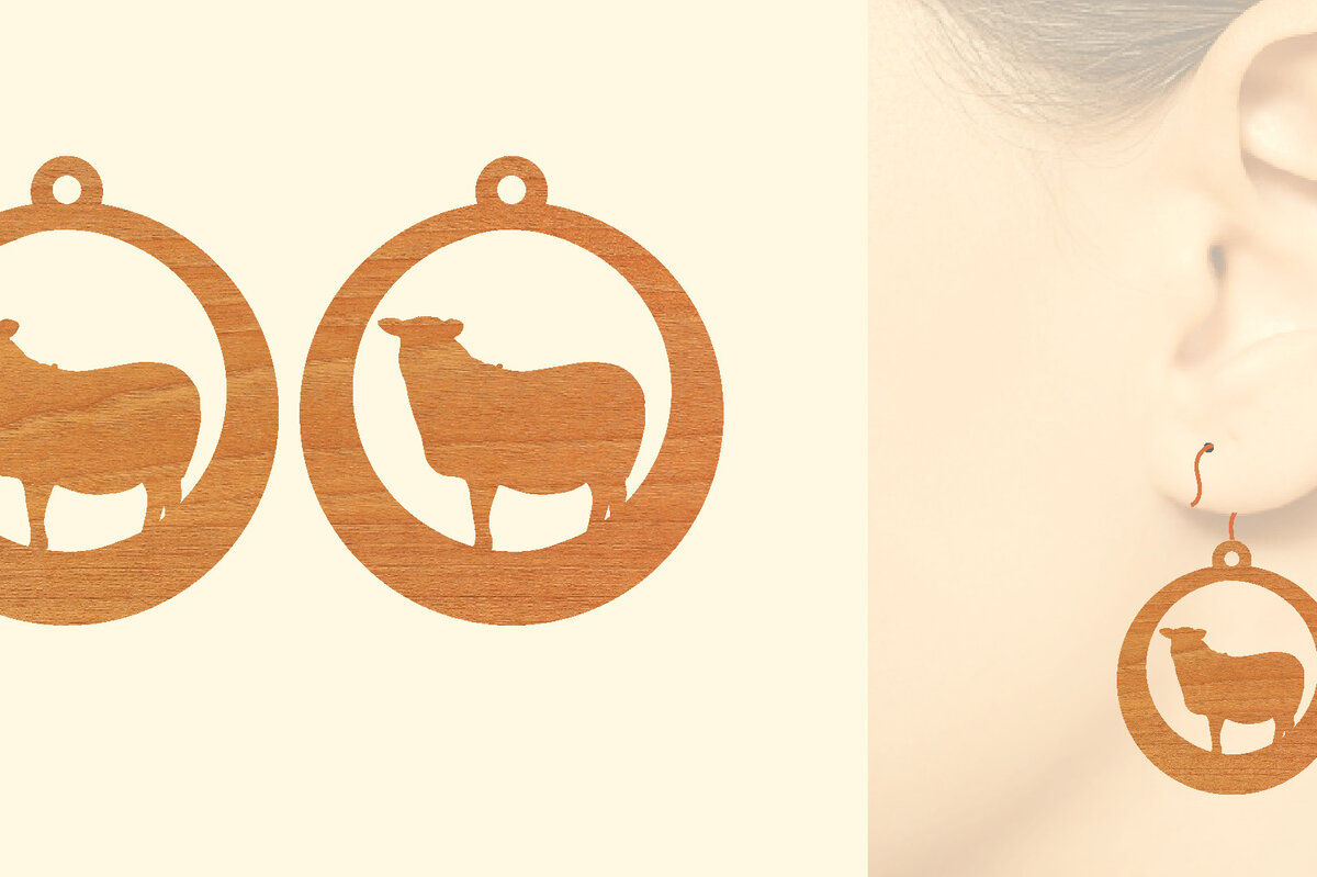 Intra απο ξύλο plywood 3mm-4mm πάχος - Ξύλινα σκουλαρίκια Farmhouse Animal Wood Cut Laser Δίασταση 3x3 cm INTRAFABR-70641042