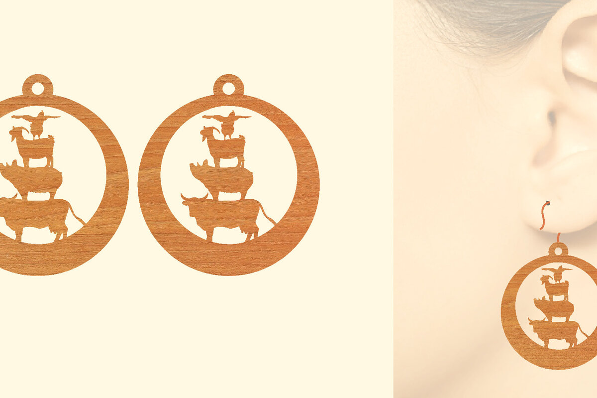 Intra απο ξύλο plywood 3mm-4mm πάχος - Ξύλινα σκουλαρίκια Farmhouse Animal Wood  Δίασταση 3x3 cm INTRAFABR-70640840