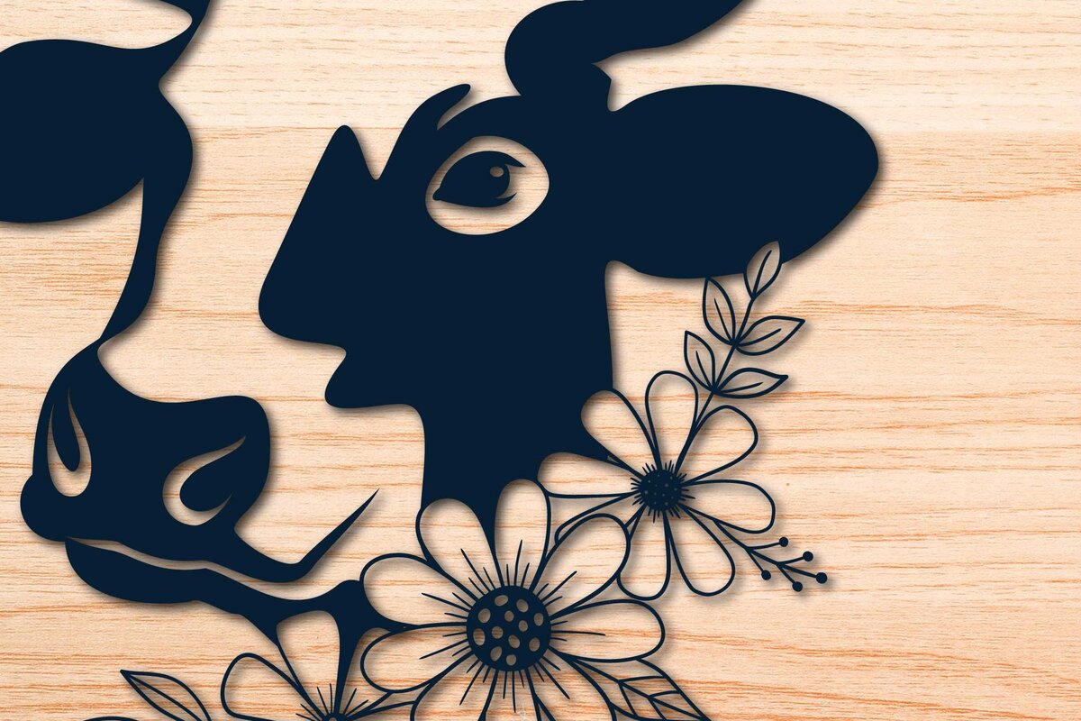 Intra απο ξύλο plywood 3mm-4mm πάχος - Farmhouse Floral Cow  κοπής με λέιζερ Δίασταση 20x20 cm INTRAFABR-69106347