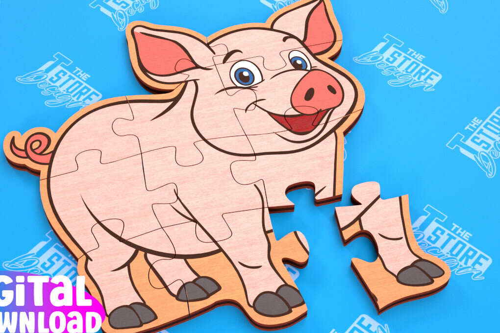Intra απο ξύλο plywood 3mm-4mm πάχος - Παζλ Αγροικία | Pig Shape Puzzle |CNC Δίασταση 30x20 cm INTRAFABR-103704045