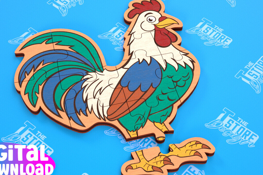 Intra απο ξύλο plywood 3mm-4mm πάχος - Παζλ Αγροικία | Παζλ σε σχήμα κόκορα Δίασταση 30x20 cm INTRAFABR-103704054