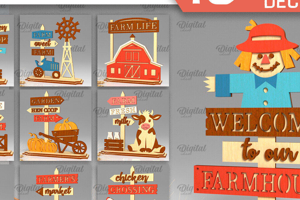 Intra απο ξύλο plywood 3mm-4mm πάχος - Πακέτο LaserCut Standing Decor Farmhouse Δίασταση 30x20 cm INTRAFABR-100544120