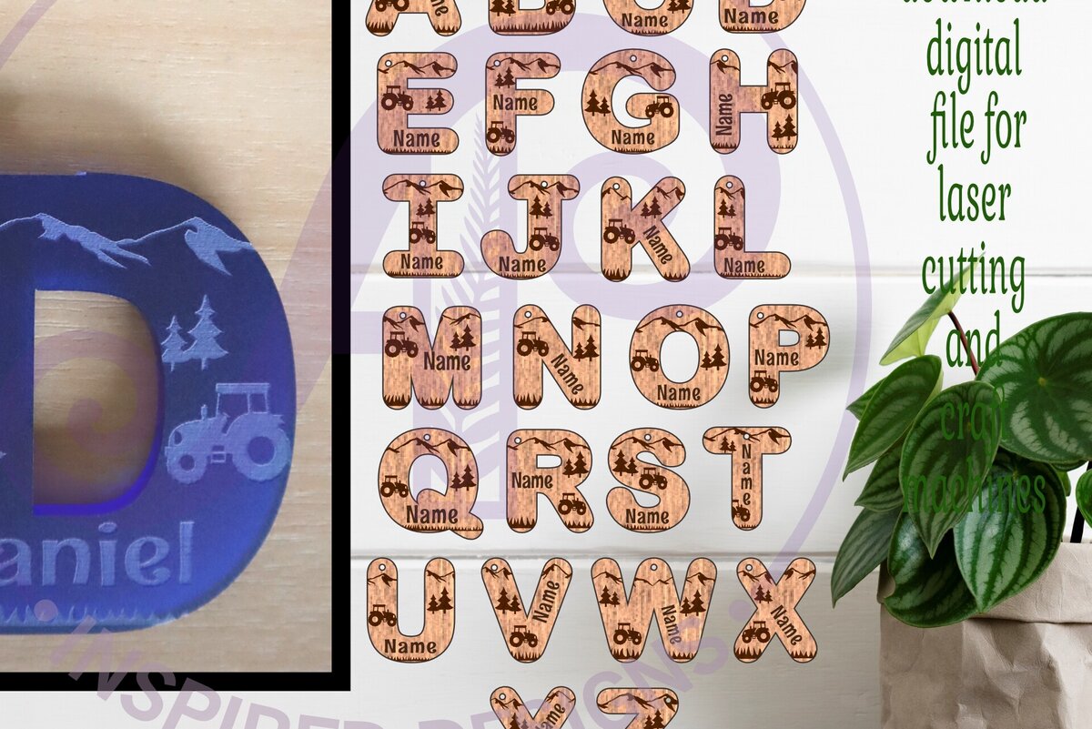 Intra απο ξύλο plywood 3mm-4mm πάχος - Τσάντα με μπρελόκ με επιστολή με θέμα τη γεωργία Δίασταση 4x4 cm INTRAFABR-94107975