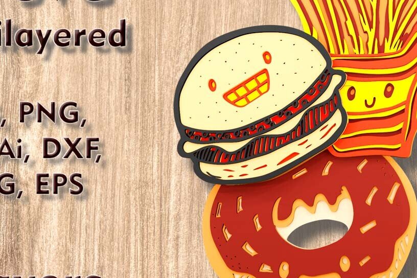 Intra απο ξύλο plywood 3mm-4mm πάχος - Αρχεία λέιζερ πολλαπλών επιπέδων Fast Food 3D  Δίασταση 4x8 cm INTRAFABR-109512131