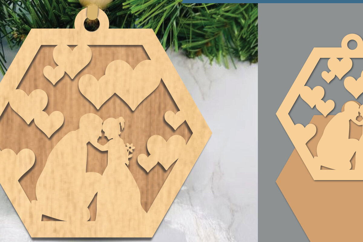 Intra απο ξύλο plywood 3mm-4mm πάχος - Στολίδι κομμένο με λέιζερ πατέρα και κόρης Δίασταση 6x6 cm INTRAFABR-105469305