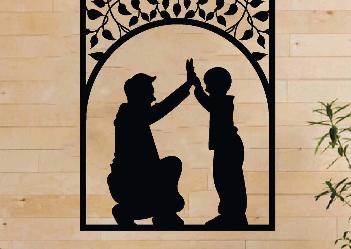 Intra απο ξύλο plywood 3mm-4mm πάχος - Πατέρα και παιδί μεταλλική τέχνη τοίχου, λέιζερ Δίασταση 40x50 cm INTRAFABR-65915709