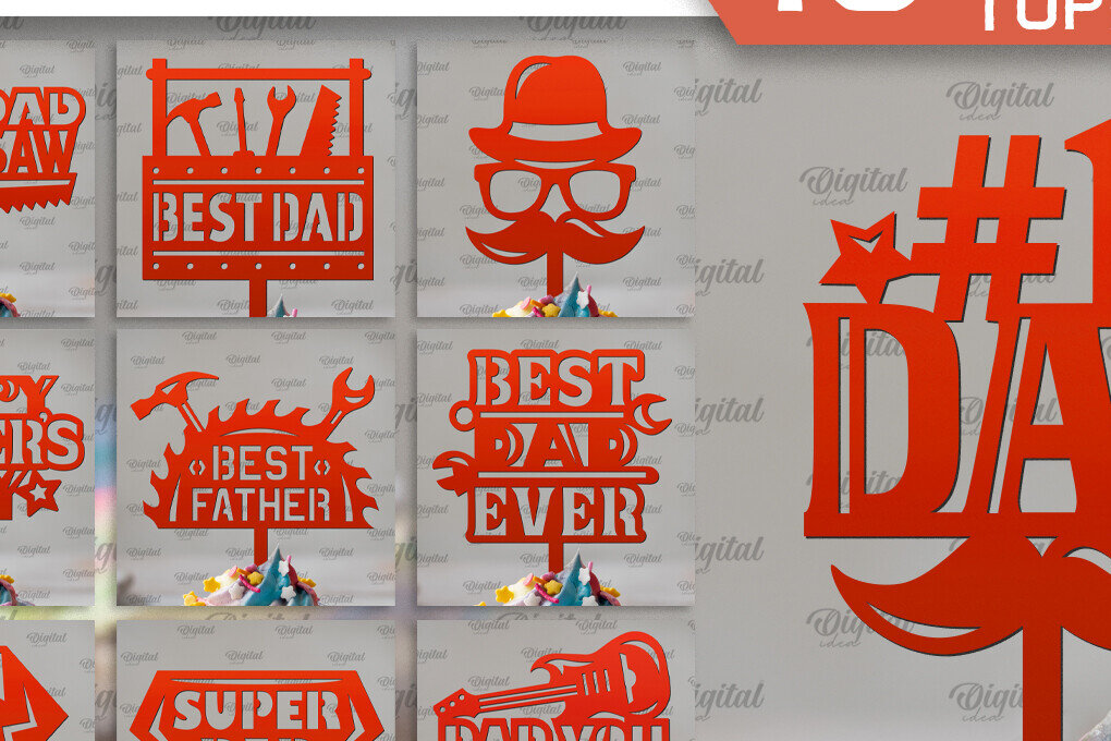 Intra απο ξύλο plywood 3mm-4mm πάχος - Πακέτο  Cake Toppers για την Ημέρα του Πατέρα Δίασταση 30x20 cm INTRAFABR-96140389