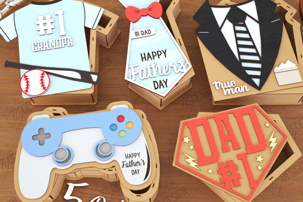 Intra απο ξύλο plywood 3mm-4mm πάχος - Πακέτο με κουτιά δώρου για την ημέρα του πατέρα | CNC Δίασταση 15x15 cm INTRAFABR-119715206