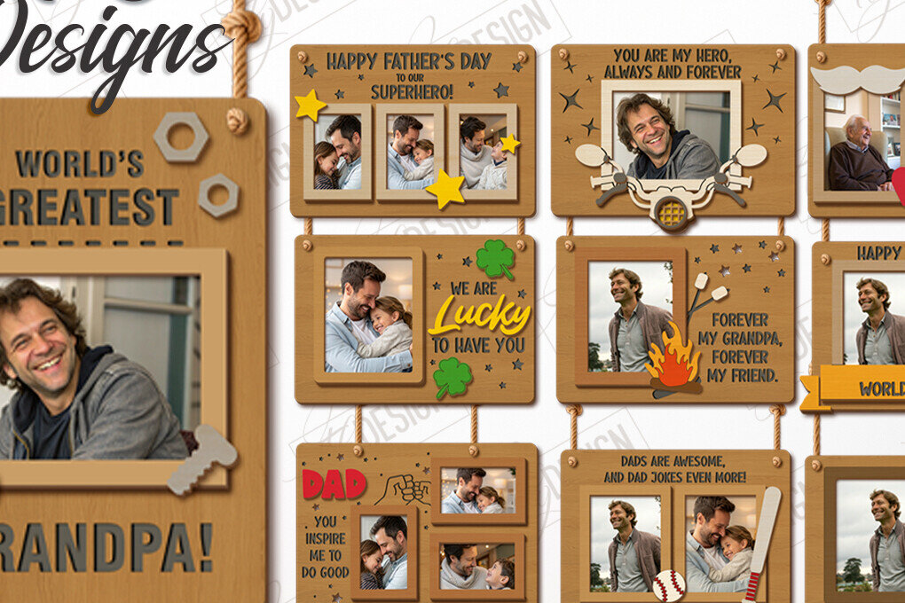 Intra απο ξύλο plywood 3mm-4mm πάχος - Πακέτο κρεμαστών κορνίζων για τη γιορτή του πατέρα | CNC Δίασταση 20x25 cm INTRAFABR-119252005