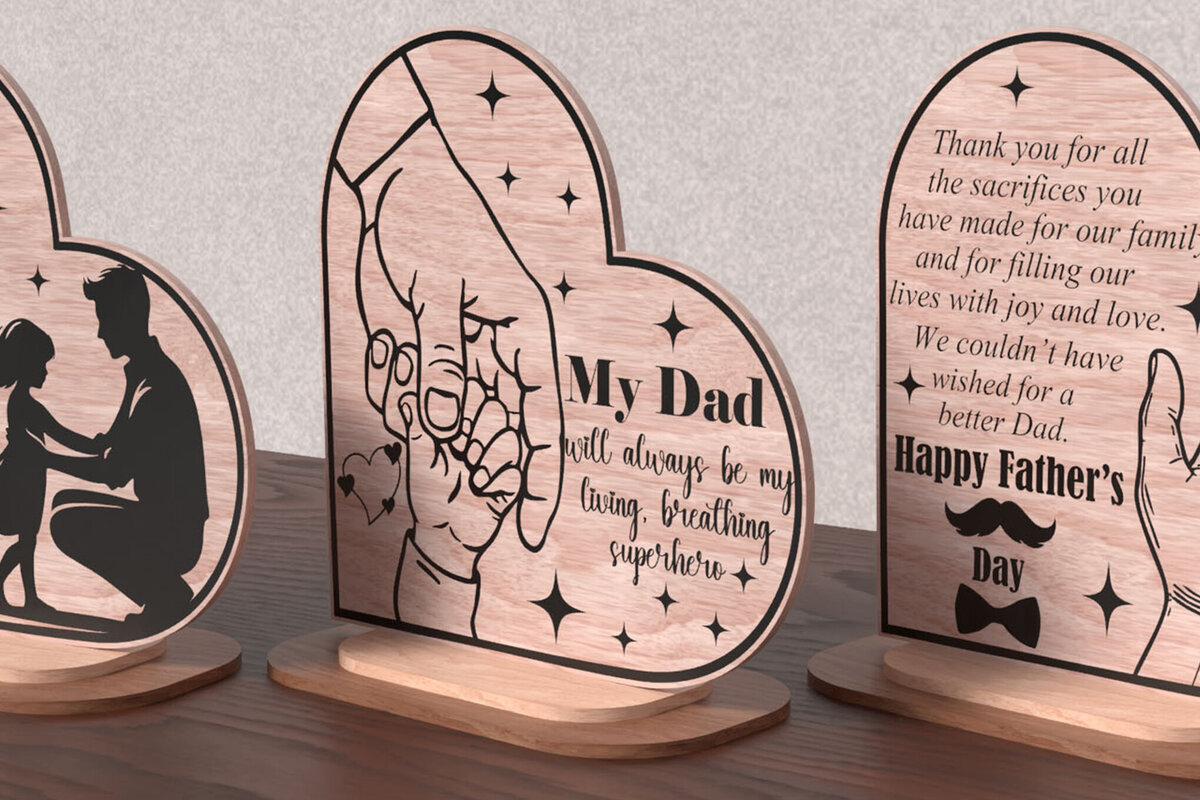 Intra απο ξύλο plywood 3mm-4mm πάχος - Πλακέτα καρδιάς για την Ημέρα του Πατέρα  – Super DaD Δίασταση 20x20 cm INTRAFABR-121573071