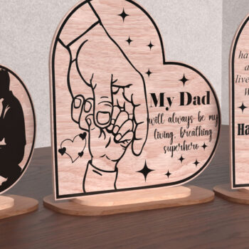 Intra απο ξύλο plywood 3mm-4mm πάχος - Πλακέτα καρδιάς για την Ημέρα του Πατέρα  – Super DaD Δίασταση 20x20 cm INTRAFABR-121573071 - Image 2