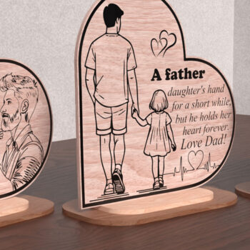 Intra απο ξύλο plywood 3mm-4mm πάχος - Πινακίδα καρδιάς για την ημέρα του πατέρα – Dad & Chil Δίασταση 20x20 cm INTRAFABR-121572916 - Image 1