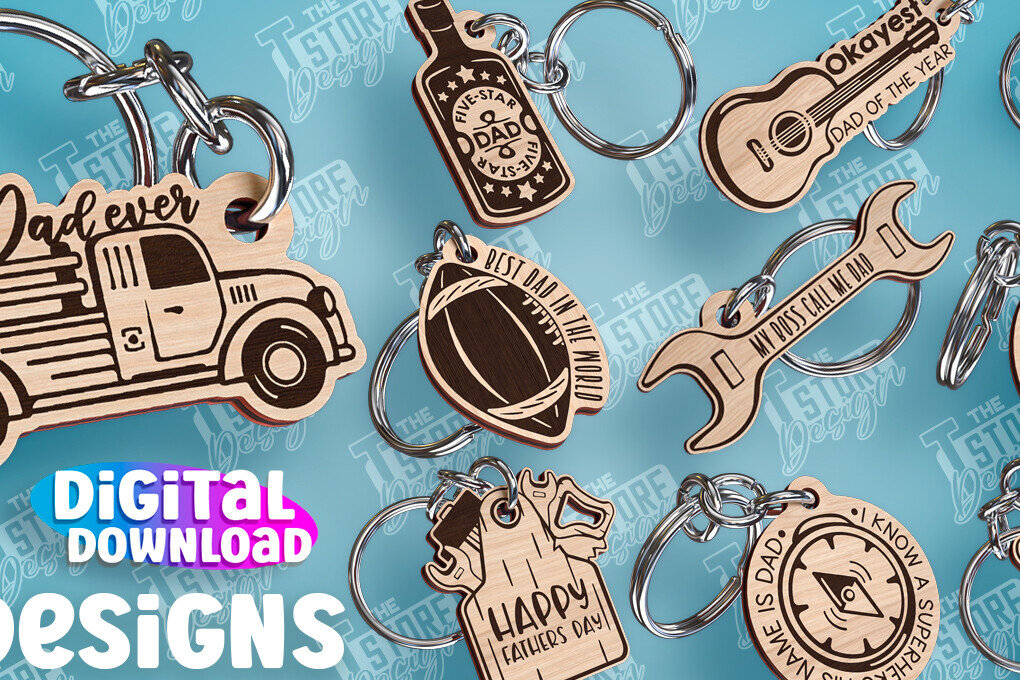 Intra απο ξύλο plywood 3mm-4mm πάχος - Σχέδιο κοπής με λέιζερ μπρελόκ για την ημέρα του πατέρα Δίασταση 4x4 cm INTRAFABR-94326836