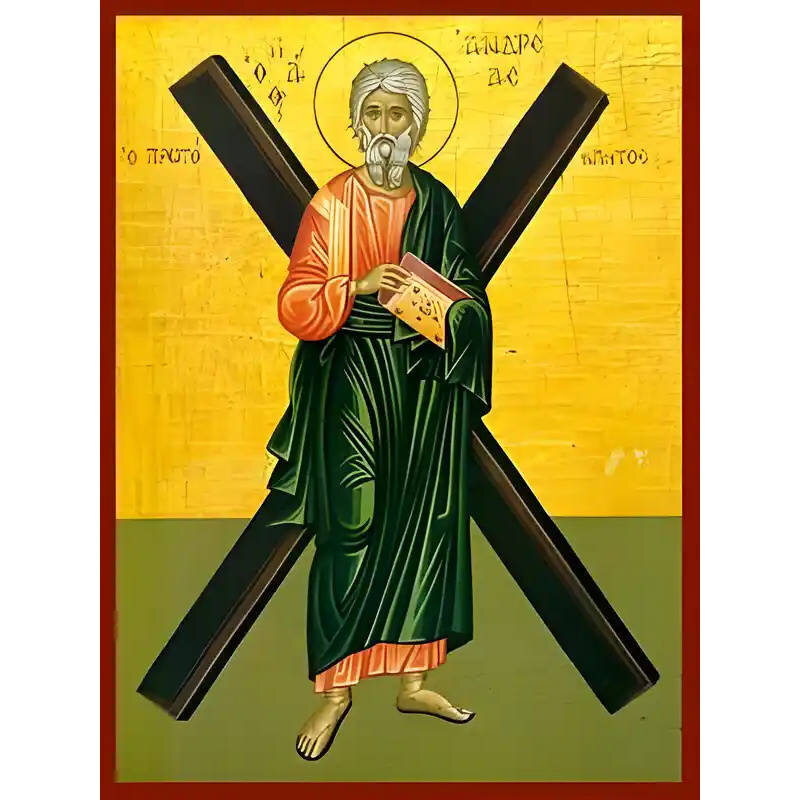 Εικόνα Ορθοδοξίας με περίγραμμα χρυσό σε ξύλο Φλαμουρίας  με  βάση Εικόνα ΑΓΙΟΣ ΑΠΟΣΤΟΛΟΣ ΑΝΔΡΕΑΣ, Ο ΠΡΩΤΟΚΛΗΤΟΣ, ΜΕ ΣΤΑΥΡΟ, ΟΛΟΣΩΜΟΣ Χειροποίητη Ελληνορθόδοξη εικόνα του Ιησού Χριστού, Κρεμαστή πλάκα βυζαντινής τέχνης, χριστιανική τέχνη Διάσταση 40x30 cm (10,2x7,9 ίντσες)  INTRAEK-1447757865082