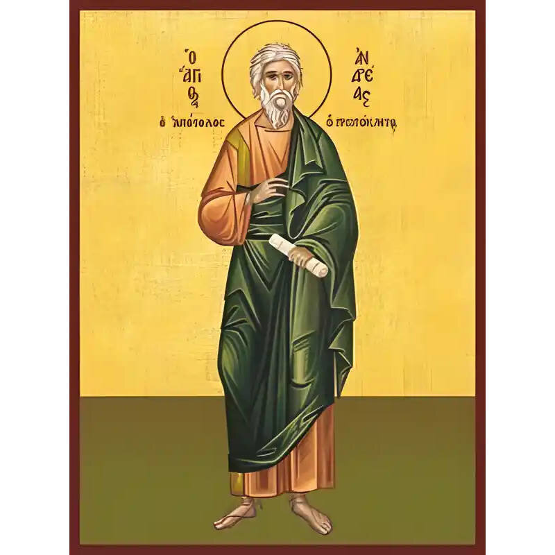 Εικόνα Ορθοδοξίας με περίγραμμα χρυσό σε ξύλο Φλαμουρίας  με  βάση Εικόνα ΑΓΙΟΣ ΑΠΟΣΤΟΛΟΣ ΑΝΔΡΕΑΣ, Ο ΠΡΩΤΟΚΛΗΤΟΣ, ΟΛΟΣΩΜΟΣ Χειροποίητη Ελληνορθόδοξη εικόνα του Ιησού Χριστού, Κρεμαστή πλάκα βυζαντινής τέχνης, χριστιανική τέχνη Διάσταση 40x30 cm (10,2x7,9 ίντσες)  INTRAEK-1447757865080