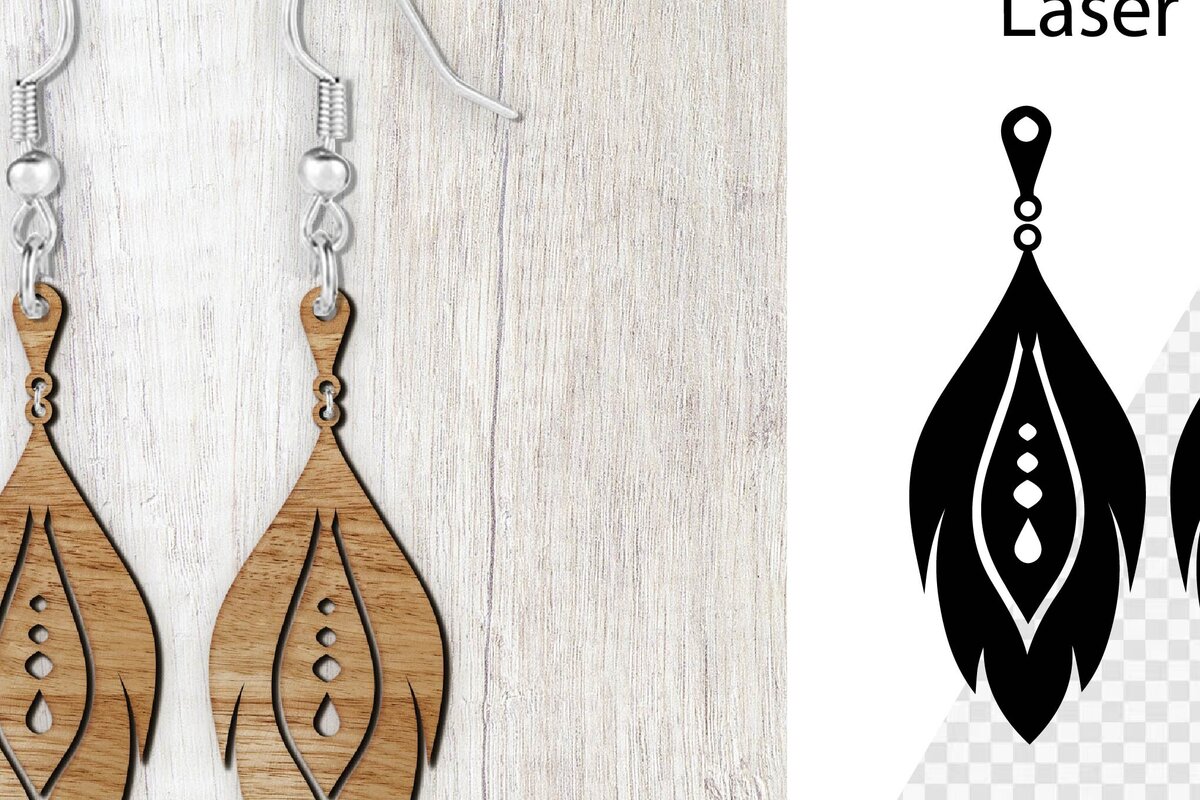 Intra απο ξύλο plywood 3mm-4mm πάχος - Σκουλαρίκια με φτερά κοπής με λέιζερ. Δίασταση 3x3 cm INTRAFABR-114582393