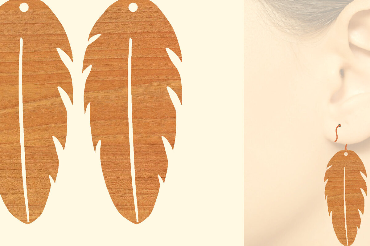 Intra απο ξύλο plywood 3mm-4mm πάχος - Ξύλινα σκουλαρίκια με πούπουλα με λέιζερ  Δίασταση 3x3 cm INTRAFABR-96453141