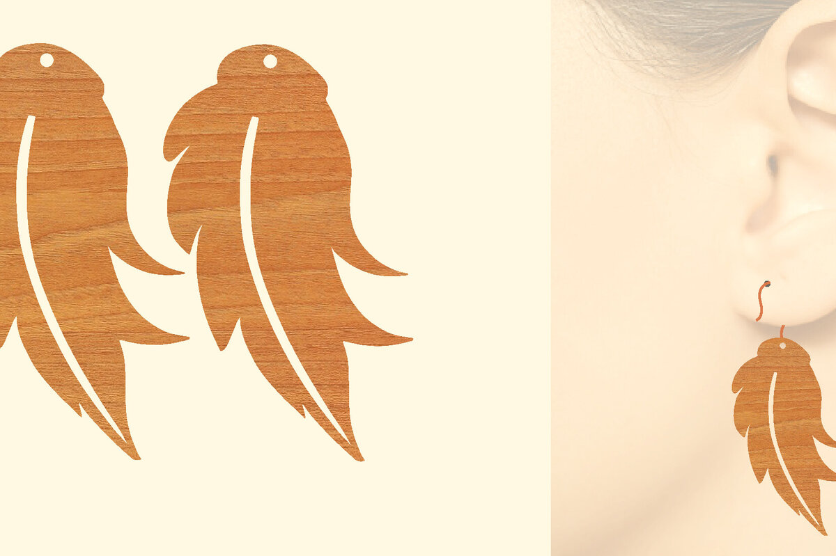 Intra απο ξύλο plywood 3mm-4mm πάχος - Ξύλινα σκουλαρίκια με πούπουλα με λέιζερ  Δίασταση 3x3 cm INTRAFABR-96452766