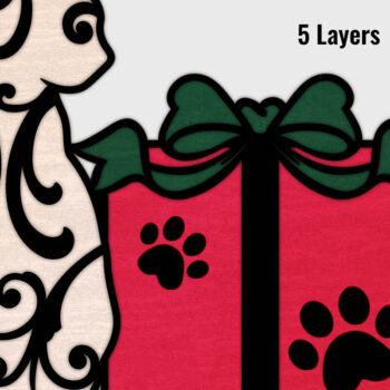 Intra απο ξύλο plywood 3mm-4mm πάχος - Γιορτινή γάτα με χριστουγεννιάτικο δώρο Δίασταση 20x20 cm INTRAFABR-107344634 - Image 1