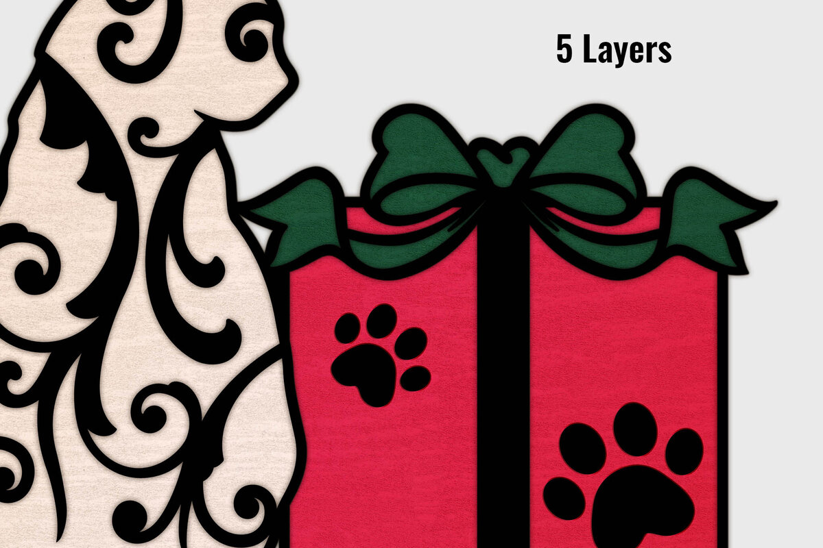 Intra απο ξύλο plywood 3mm-4mm πάχος - Γιορτινή γάτα με χριστουγεννιάτικο δώρο Δίασταση 20x20 cm INTRAFABR-107344634