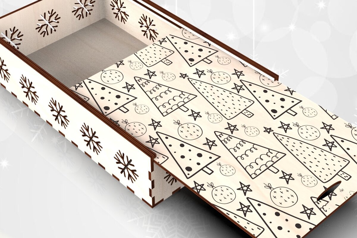 Intra απο ξύλο plywood 3mm-4mm πάχος - Κουτί δώρου γιορτινό συρόμενο καπάκι Δίασταση 15x15 cm INTRAFABR-109675514