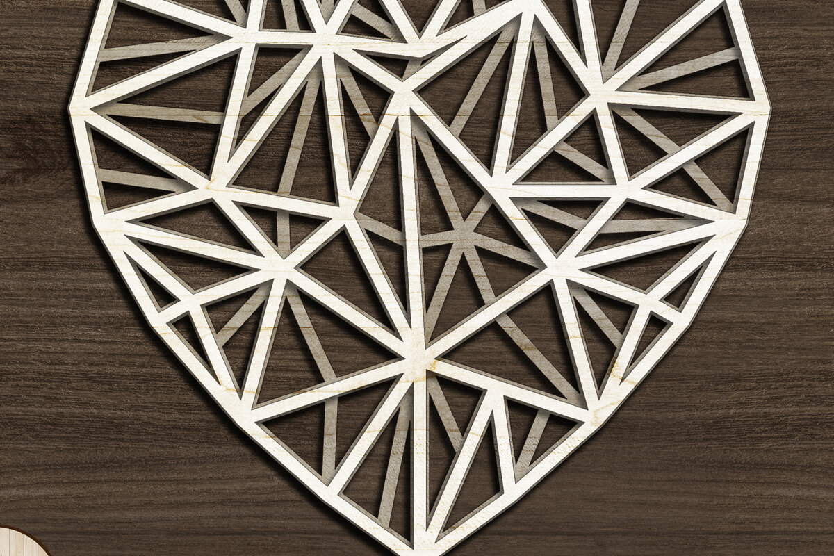 Intra απο ξύλο plywood 3mm-4mm πάχος - Αρχεία Laser Cut - Polygonal Heart Δίασταση 92x23 cm INTRAFABR-8983922