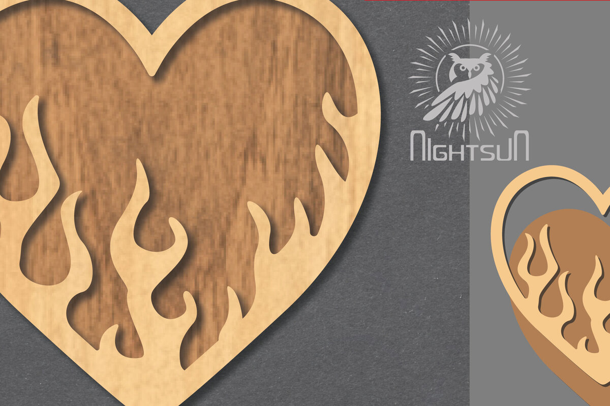 Intra απο ξύλο plywood 3mm-4mm πάχος - Διακόσμηση κοπής με λέιζερ Fire Heart 1 Δίασταση 20x20 cm INTRAFABR-120680666