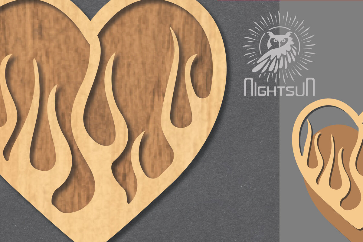 Intra απο ξύλο plywood 3mm-4mm πάχος - Διακόσμηση κοπής με λέιζερ Fire Heart 2 Δίασταση 20x20 cm INTRAFABR-120680683