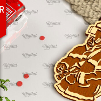 Intra απο ξύλο plywood 3mm-4mm πάχος - Σχέδιο κοπής με λέιζερ Μπρελόκ Πυροσβέστης Δίασταση 4x4 cm INTRAFABR-100604498 - Image 1