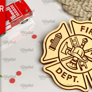 Intra απο ξύλο plywood 3mm-4mm πάχος - Σχέδιο κοπής με λέιζερ Μπρελόκ Πυροσβέστης Δίασταση 4x4 cm INTRAFABR-100603615 - Image 1