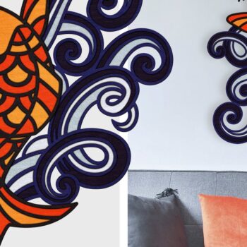 Intra απο ξύλο plywood 3mm-4mm πάχος - Fish and Swirly Waves Πολυεπίπεδη τέχνη Δίασταση 6x6 cm INTRAFABR-35155708 - Image 1