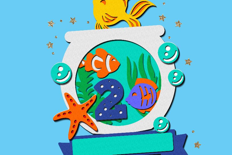 Intra απο ξύλο plywood 3mm-4mm πάχος - Fish Bowl Cake Topper 3D  Δίασταση 20x20 cm INTRAFABR-109101820