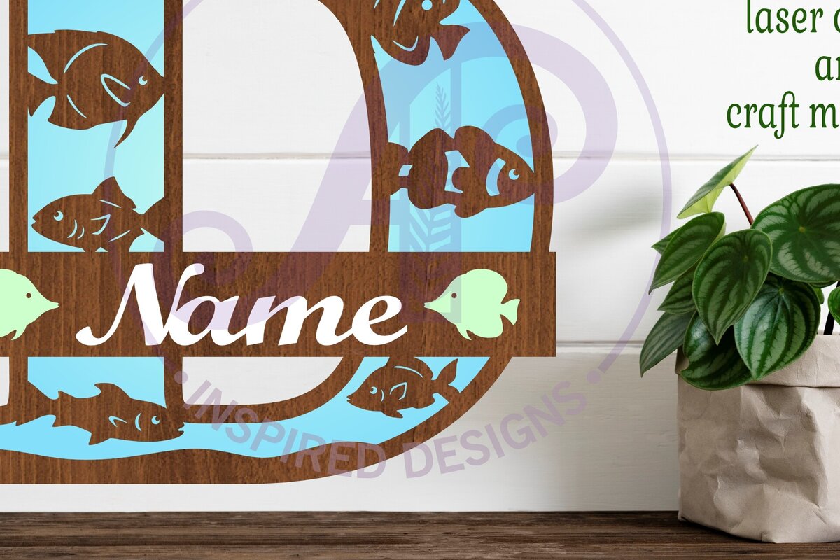 Intra απο ξύλο plywood 3mm-4mm πάχος - Μονόγραμμα Fish Capital Letter D  Δίασταση 30x20 cm INTRAFABR-106107470