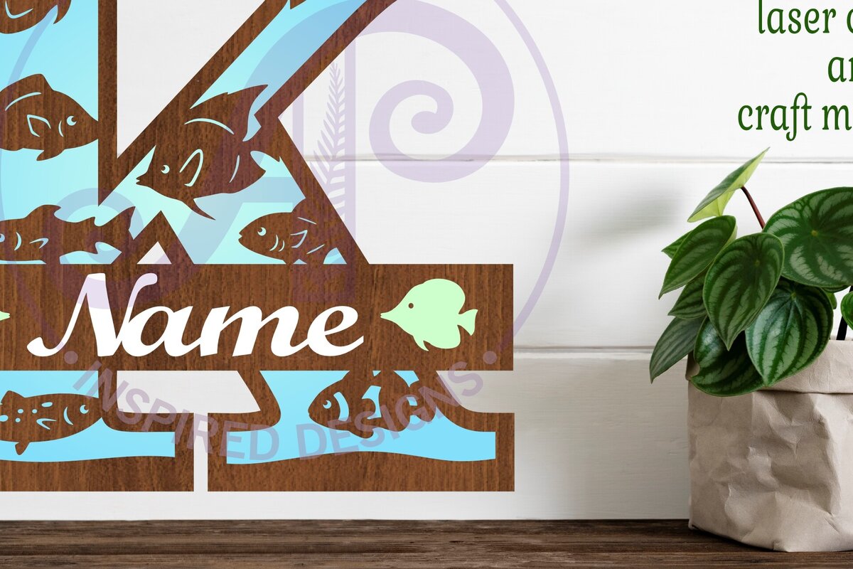 Intra απο ξύλο plywood 3mm-4mm πάχος - Μονόγραμμα Fish Capital Letter K  Δίασταση 30x20 cm INTRAFABR-106107903