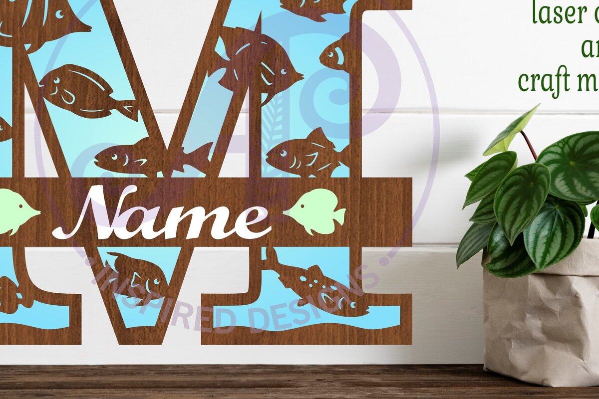 Intra απο ξύλο plywood 3mm-4mm πάχος - Μονόγραμμα Fish Capital Letter M  Δίασταση 30x20 cm INTRAFABR-106107974