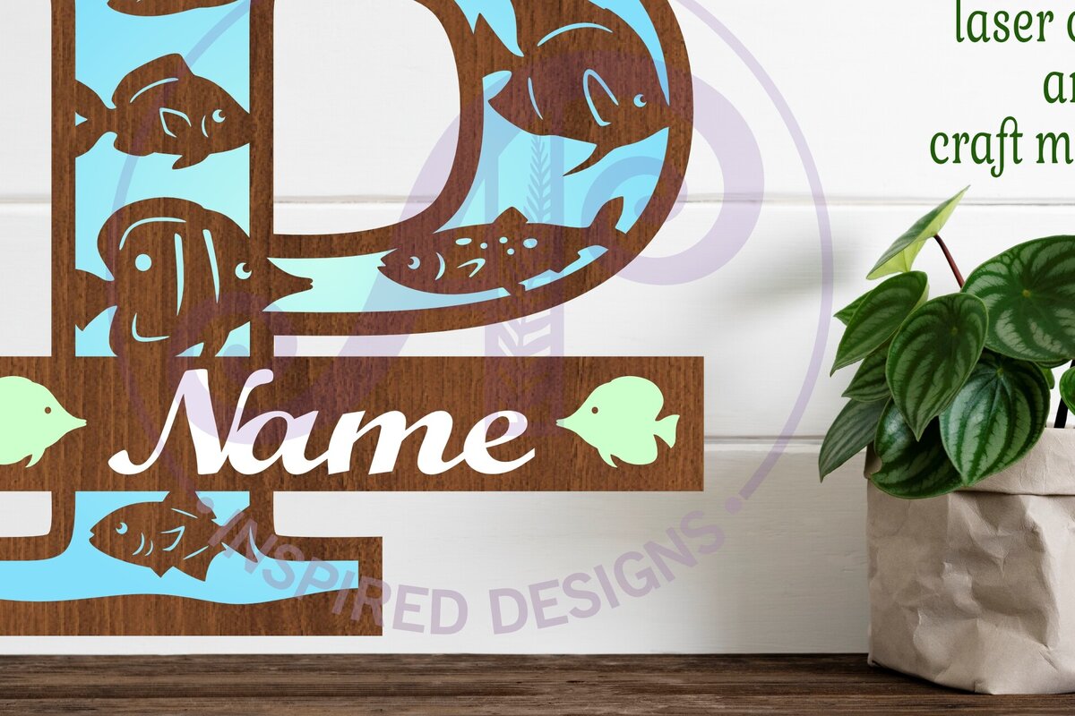 Intra απο ξύλο plywood 3mm-4mm πάχος - Μονόγραμμα Fish Capital Letter P  Δίασταση 30x20 cm INTRAFABR-106108040