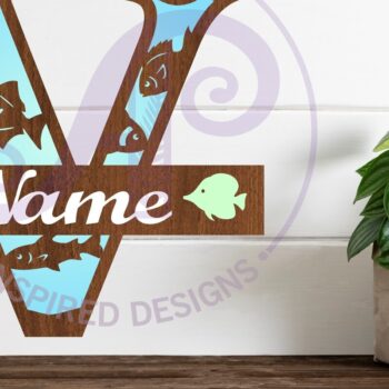 Intra απο ξύλο plywood 3mm-4mm πάχος - Μονόγραμμα Fish Capital Letter V  Δίασταση 30x20 cm INTRAFABR-106108229 - Image 1