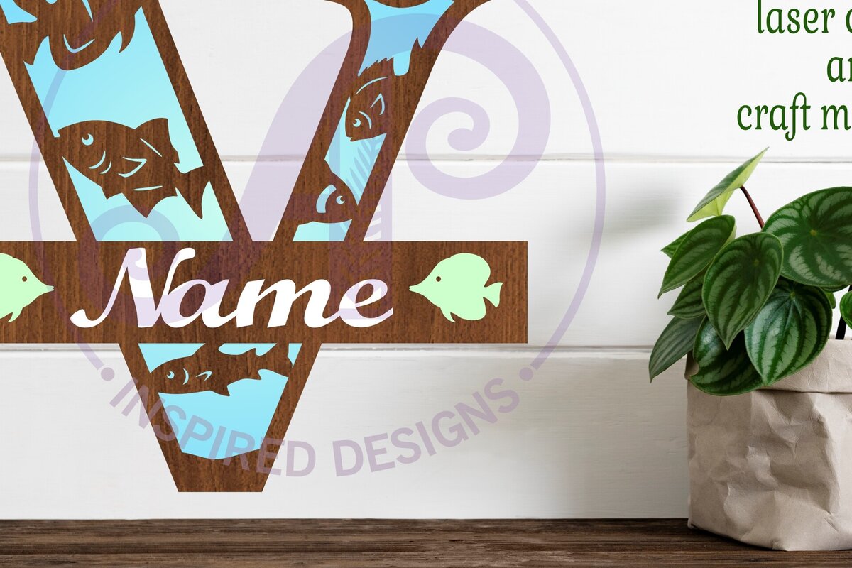 Intra απο ξύλο plywood 3mm-4mm πάχος - Μονόγραμμα Fish Capital Letter V  Δίασταση 30x20 cm INTRAFABR-106108229